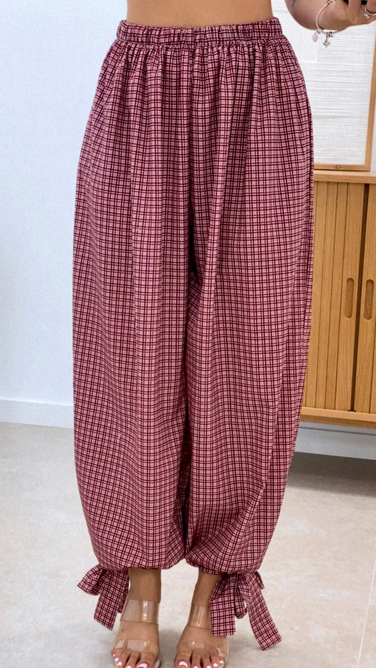 PANTALÓN BAJO LAZO CUADRITOS