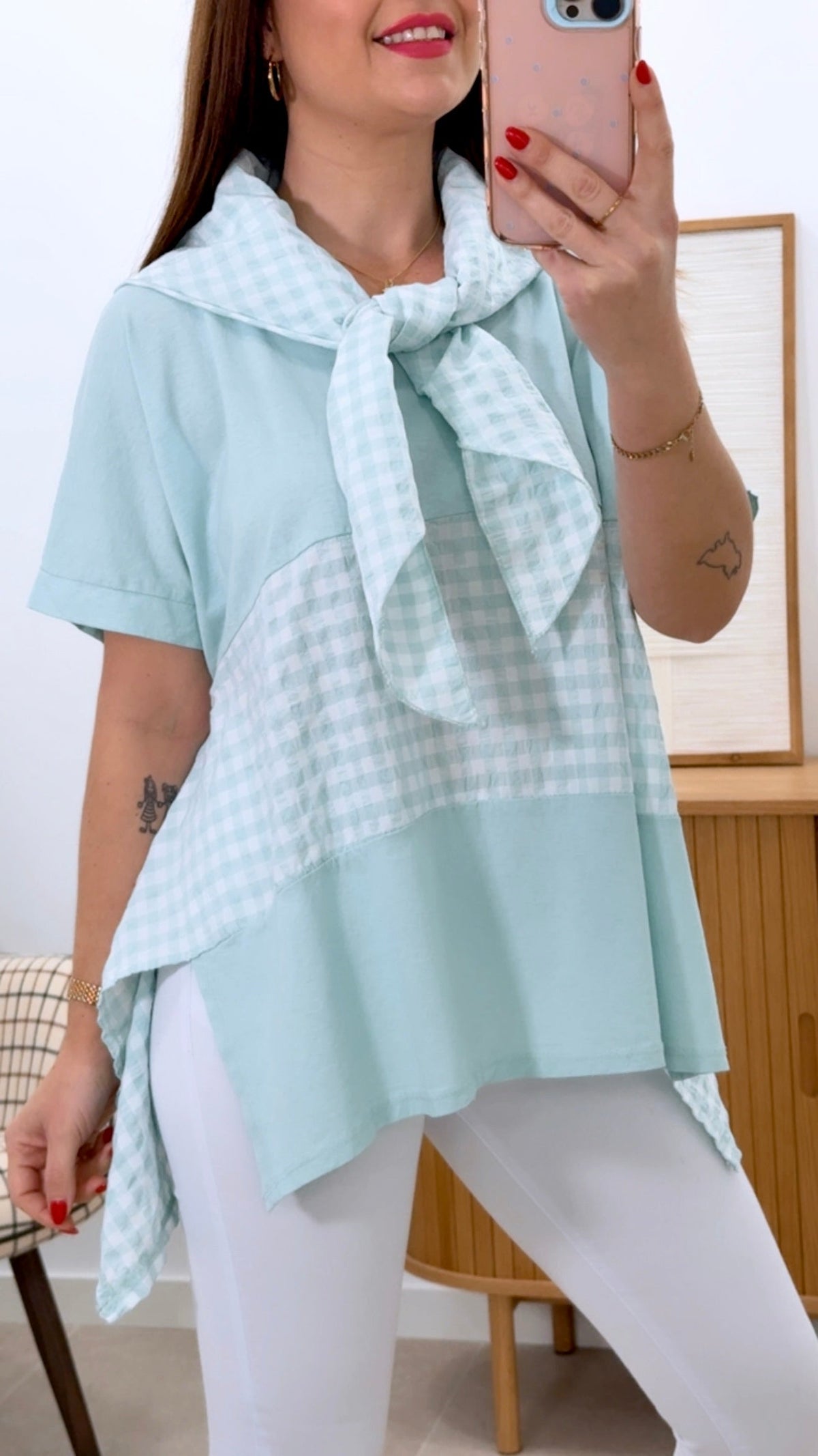 CAMISETA COMBINADA + PAÑUELO VICHY