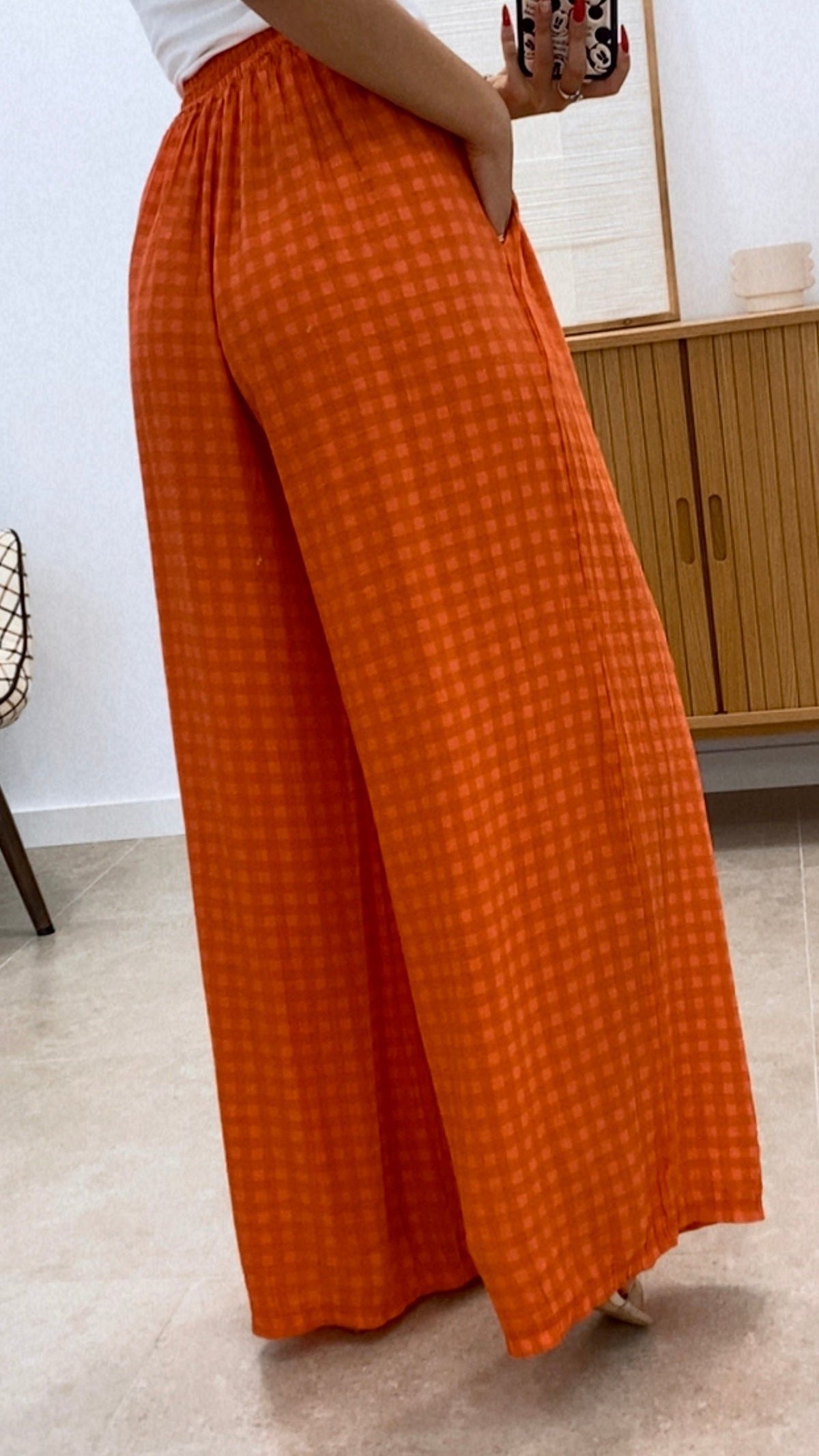 PANTALÓN CUADROS BICOLOR CINTURA ENGOMADA