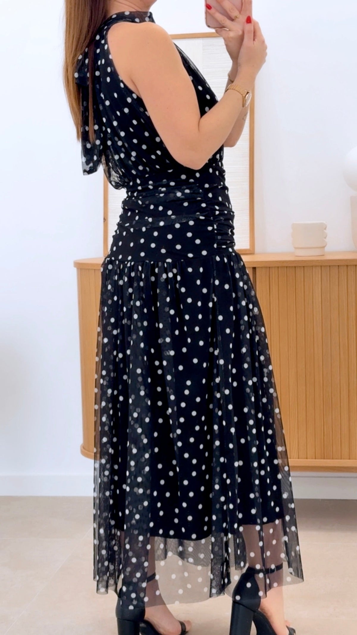 VESTIDO LUNARES CON CINTURA FRUNCIDA