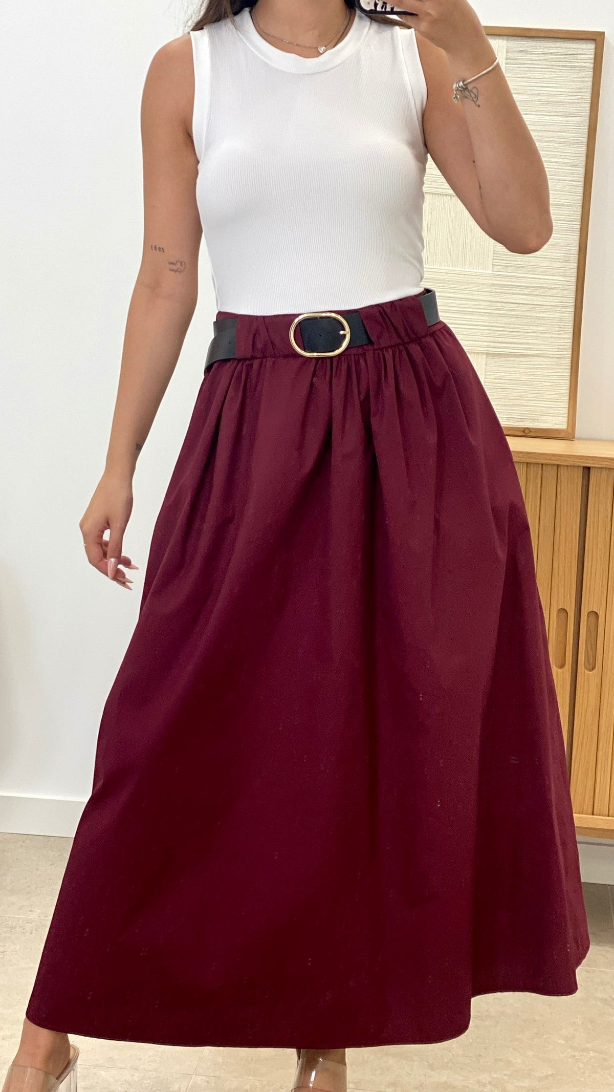 VESTIDO LARGO COMBINADO + CINTURÓN POLIPIEL
