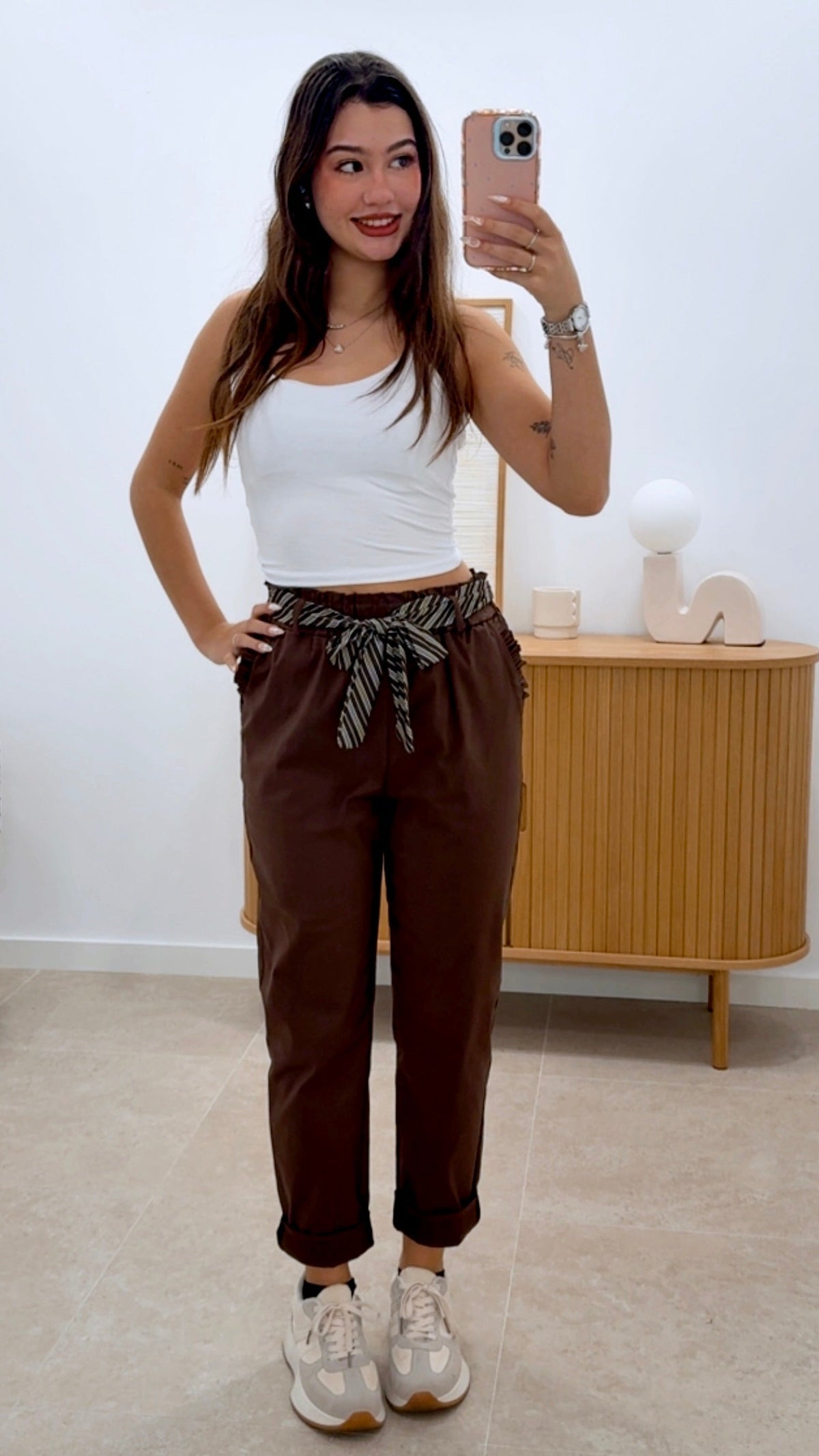 PANTALÓN ELÁSTICO CON CINTURÓN RAYAS