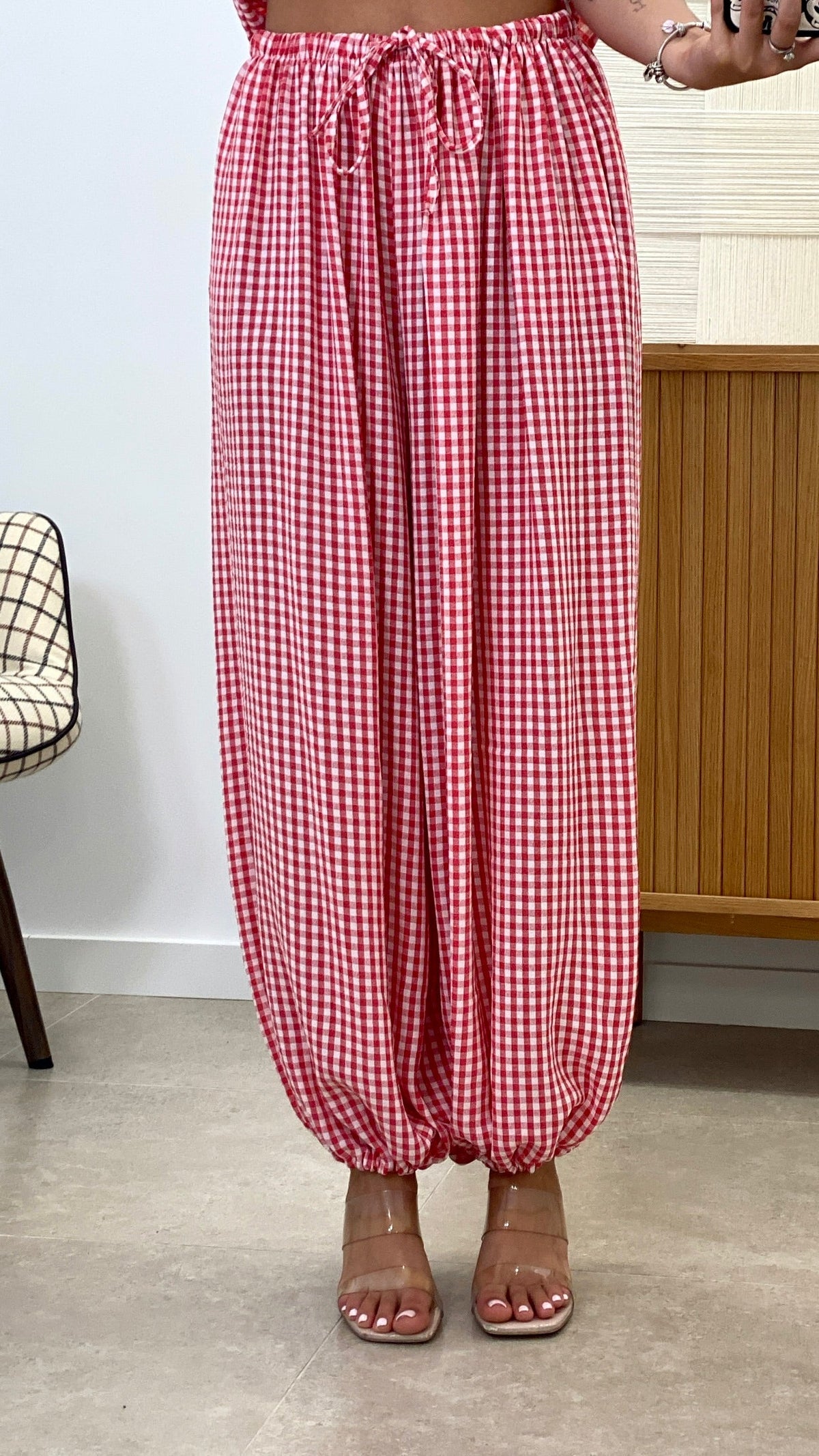 CONJUNTO TOP VUELO + PANTALÓN BOMBACHO VICHY