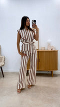 CONJUNTO DE CAMISA SIN MANGAS Y PANTALÓN ESTAMPADOS MARRÓN