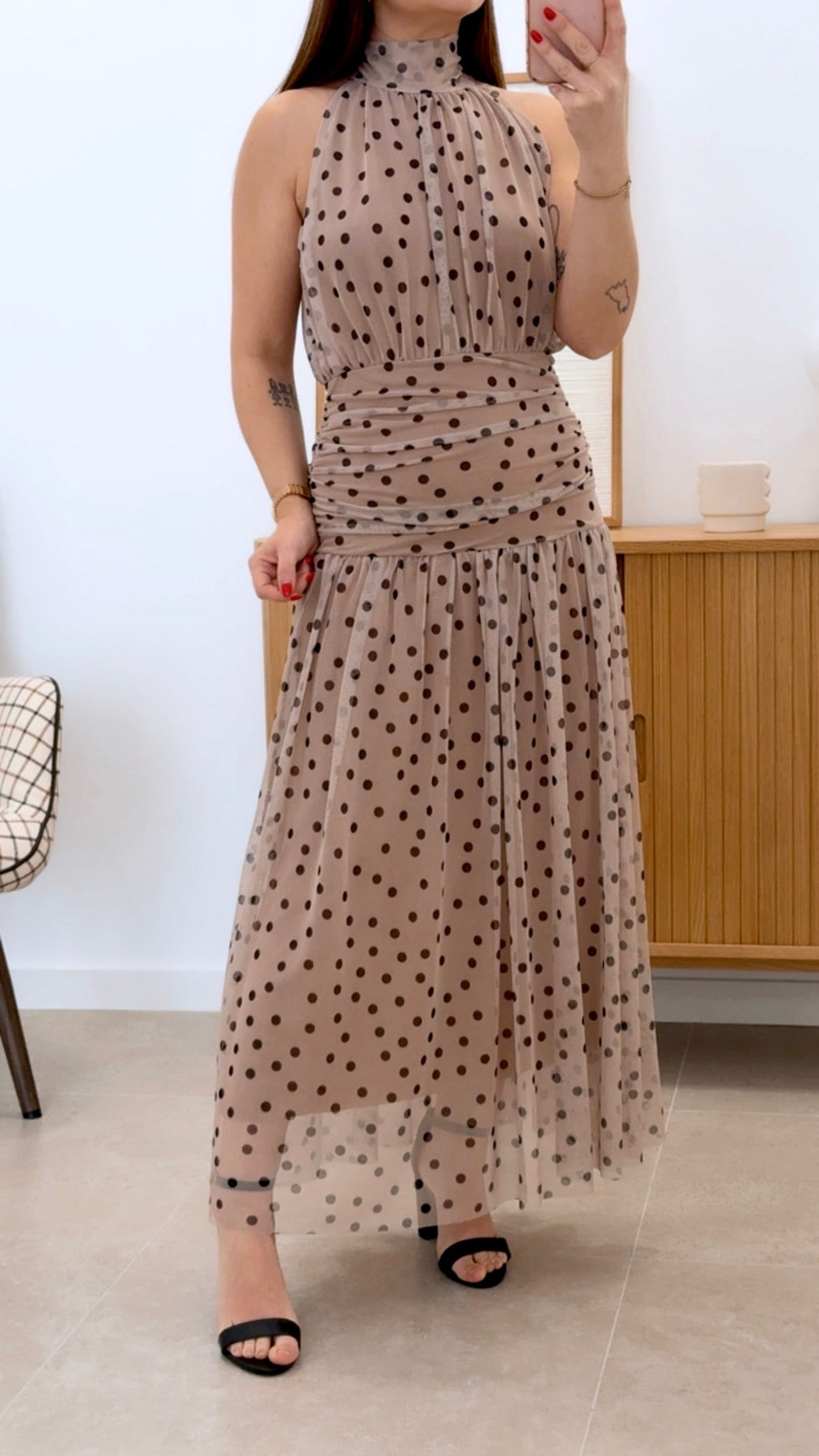 VESTIDO LUNARES CON CINTURA FRUNCIDA
