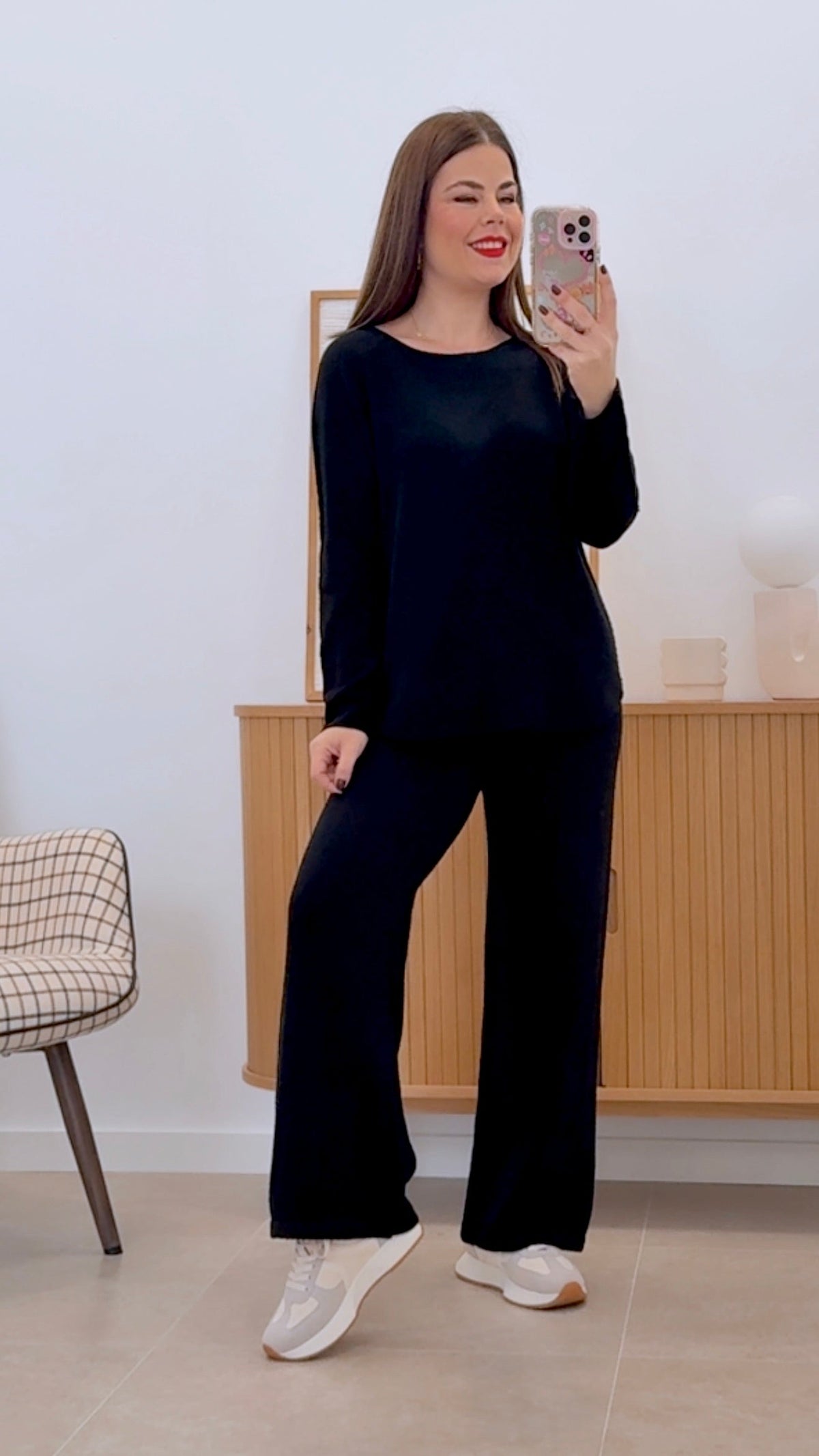 CONJUNTO PUNTO COLOR TOTAMONA Conjunto Punto de Dos Piezas, Camiseta de Manga Larga, Cuello Redondo, Pantalón con Elástico en la Cintura, Punto Medio, Cómodo y Versátil, Ropa de Mujer, para Uso Diario, Especial para Otoño, Invierno y Entretiempo.