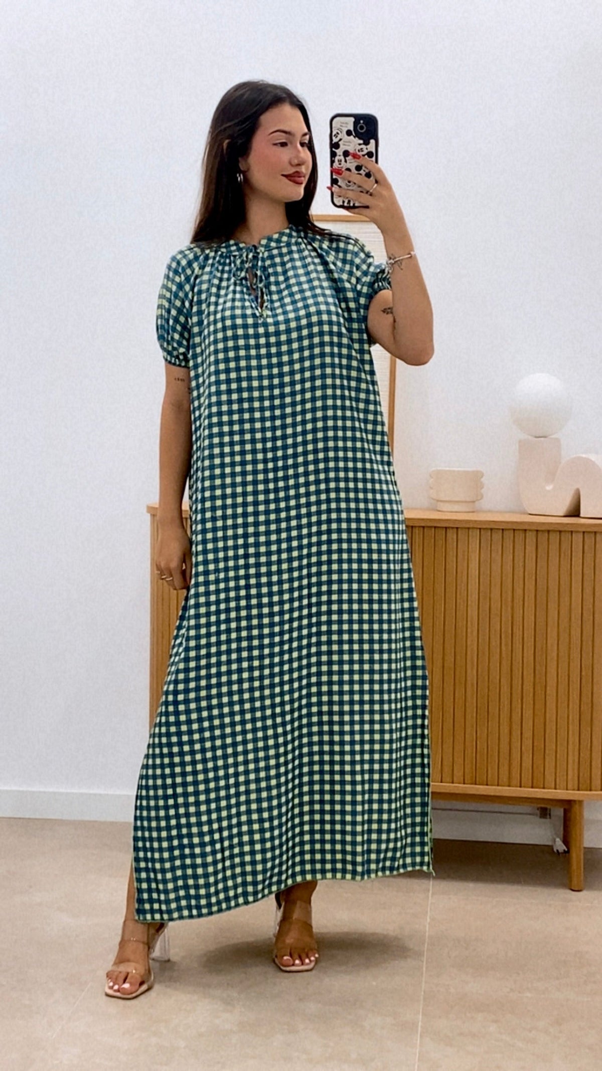 VESTIDO CUADROS MANGA ENGOMADA