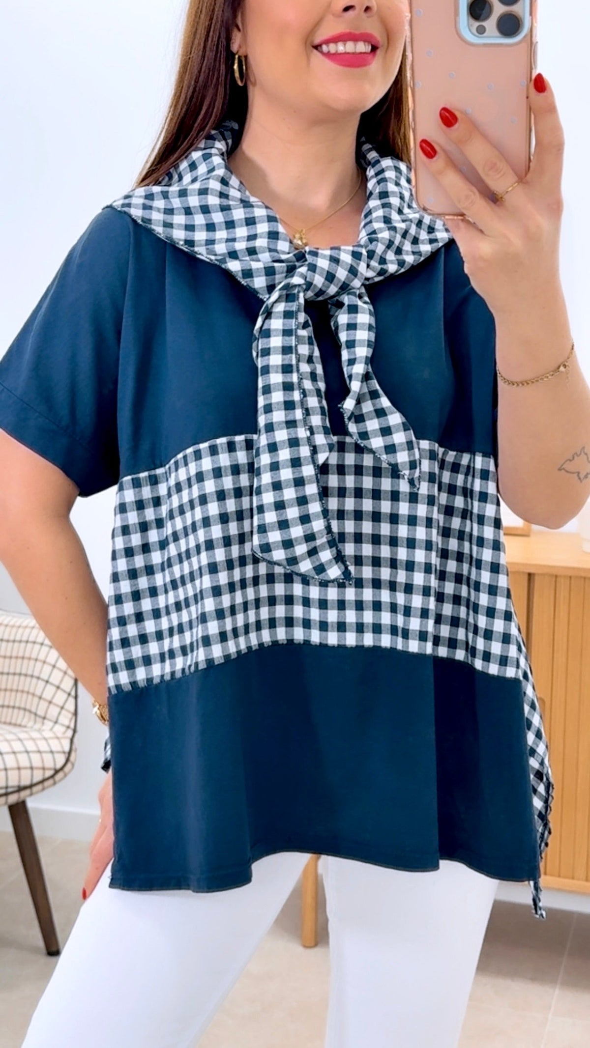 CAMISETA COMBINADA + PAÑUELO VICHY