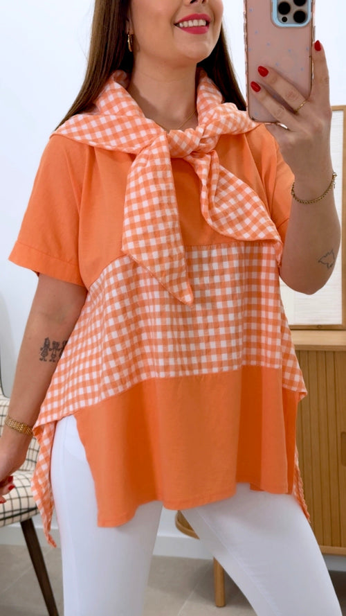 CAMISETA COMBINADA + PAÑUELO VICHY