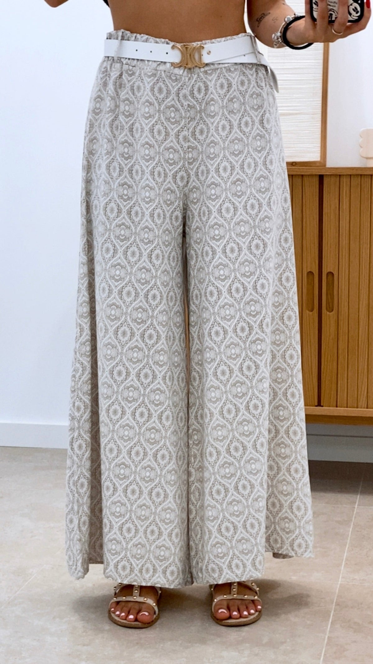 PANTALÓN PALAZZO ESTAMPADO + CINTURÓN
