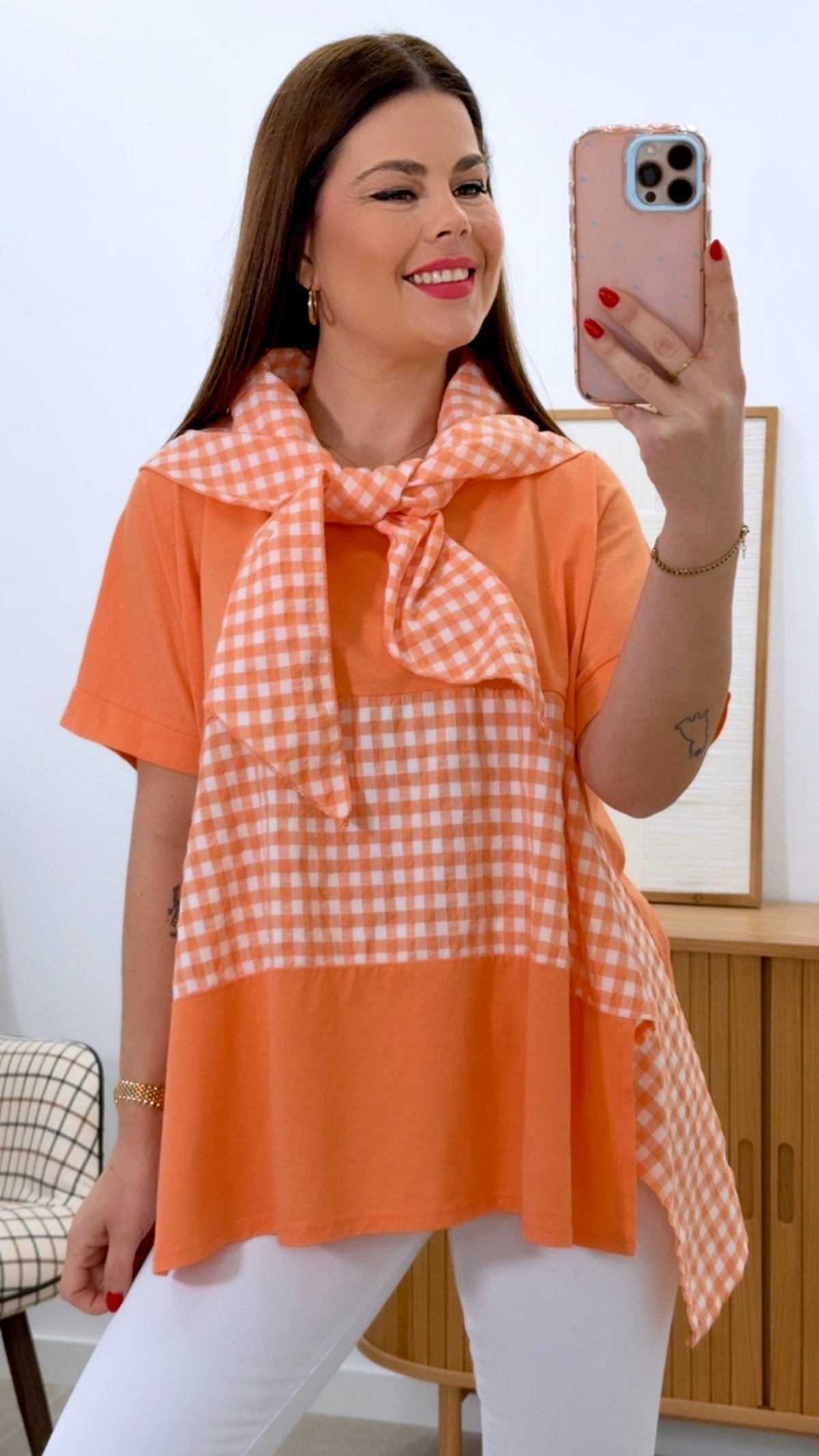 CAMISETA COMBINADA + PAÑUELO VICHY