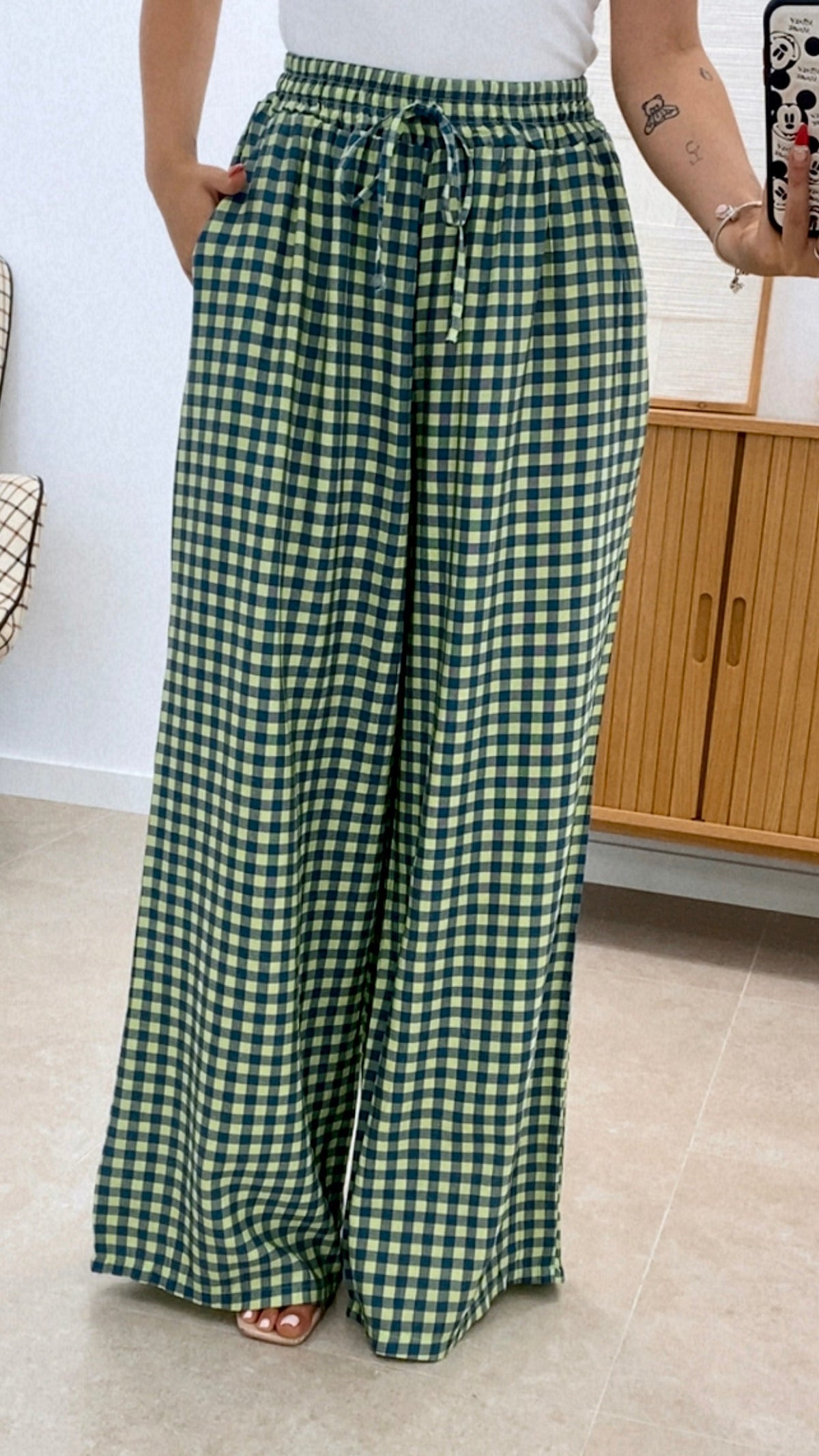 PANTALÓN CUADROS BICOLOR CINTURA ENGOMADA