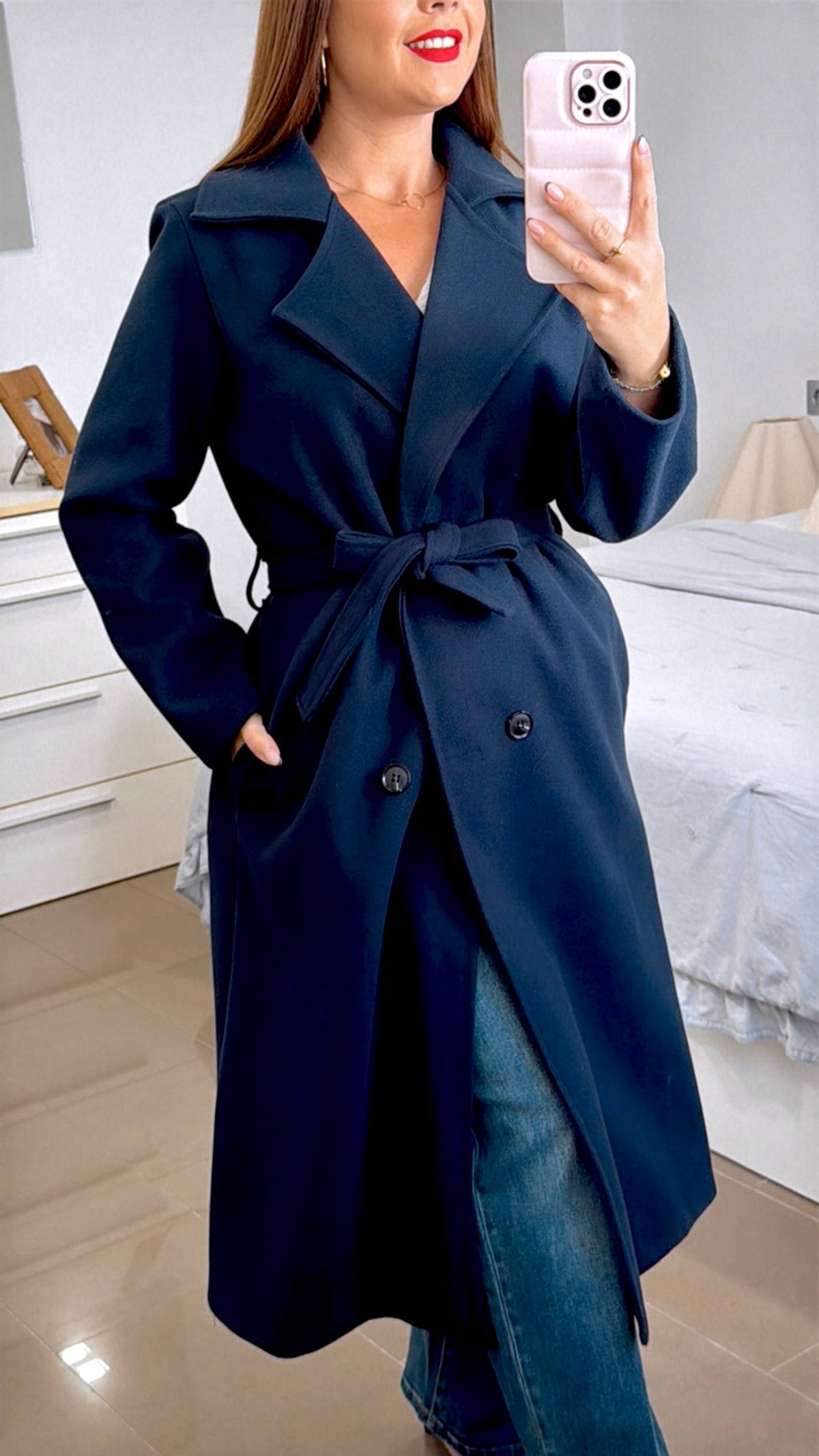ABRIGO PAÑO FONDAR TOTAMONA. Gabardina con Cuello de Pico con Solapas, Sin Forro, Elástico, Corte Recto, Ropa De Mujer, para Cualquier Ocasión, Formal o Casual, Especial Para Otoño e Invierno.