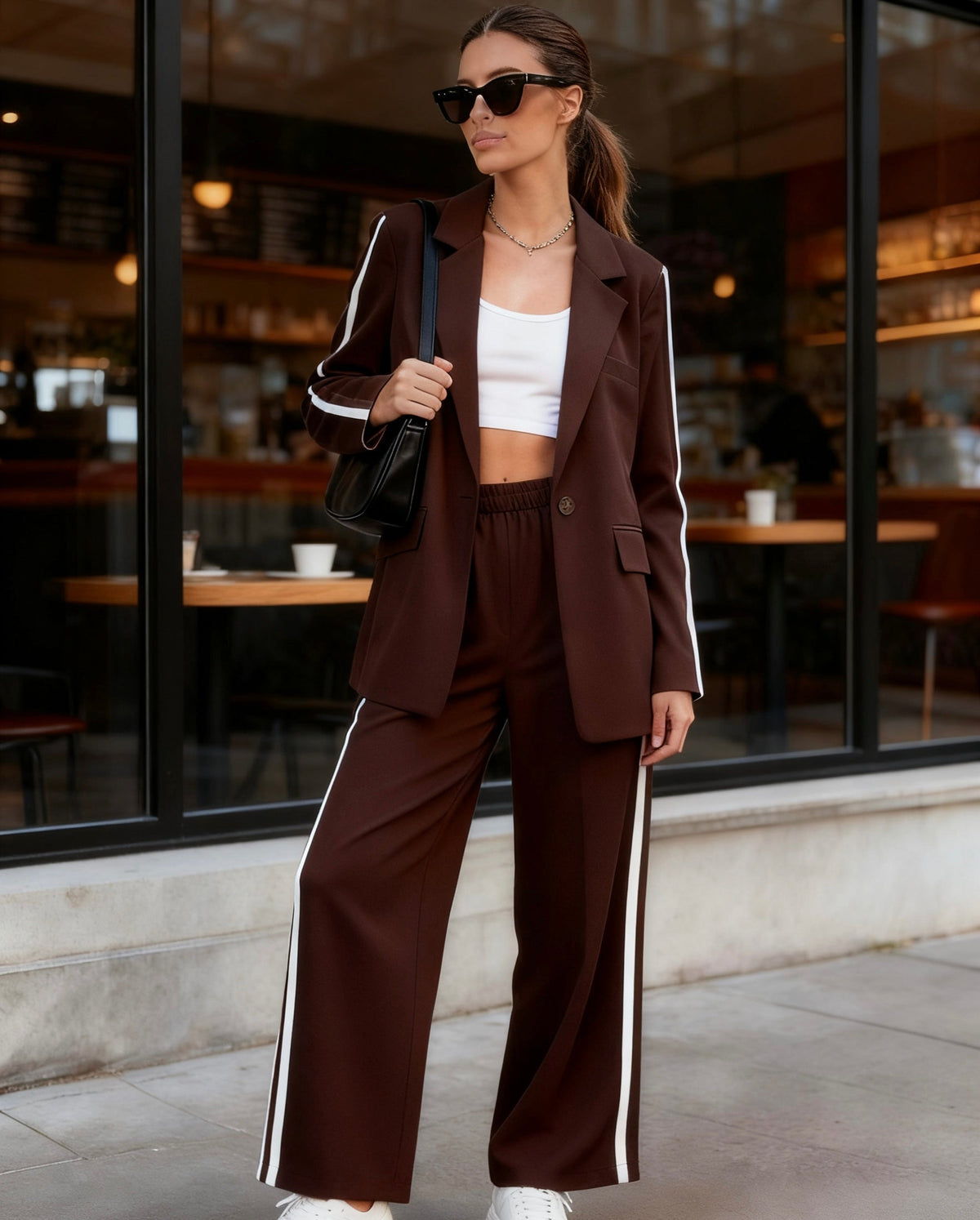 Conjunto de Americana Clásica con Botones Frontales y Pantalón Engomado Doble Línea Lateral para Looks Profesionales y Casuales