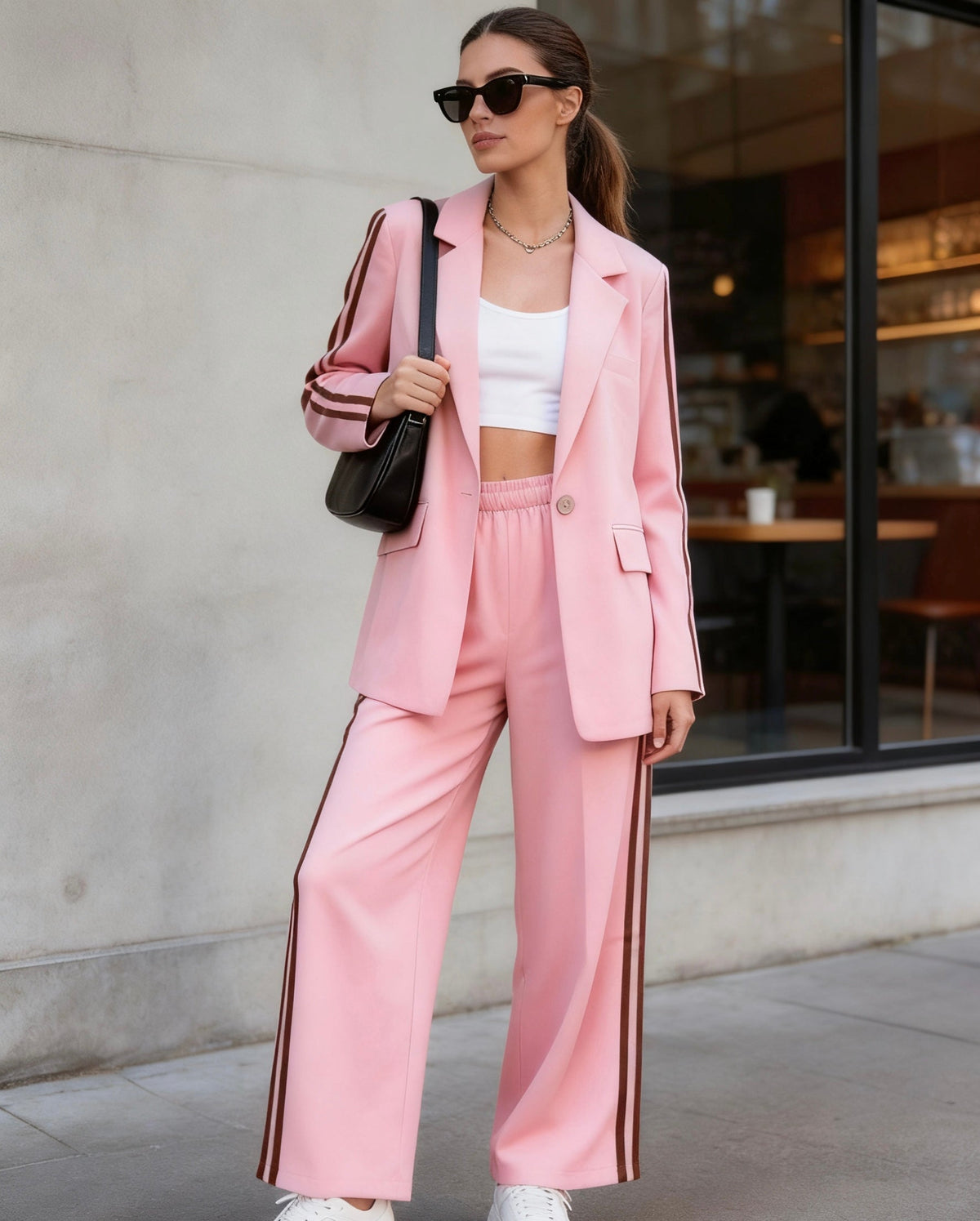 Conjunto de Americana Clásica con Botones Frontales y Pantalón Engomado Doble Línea Lateral para Looks Profesionales y Casuales