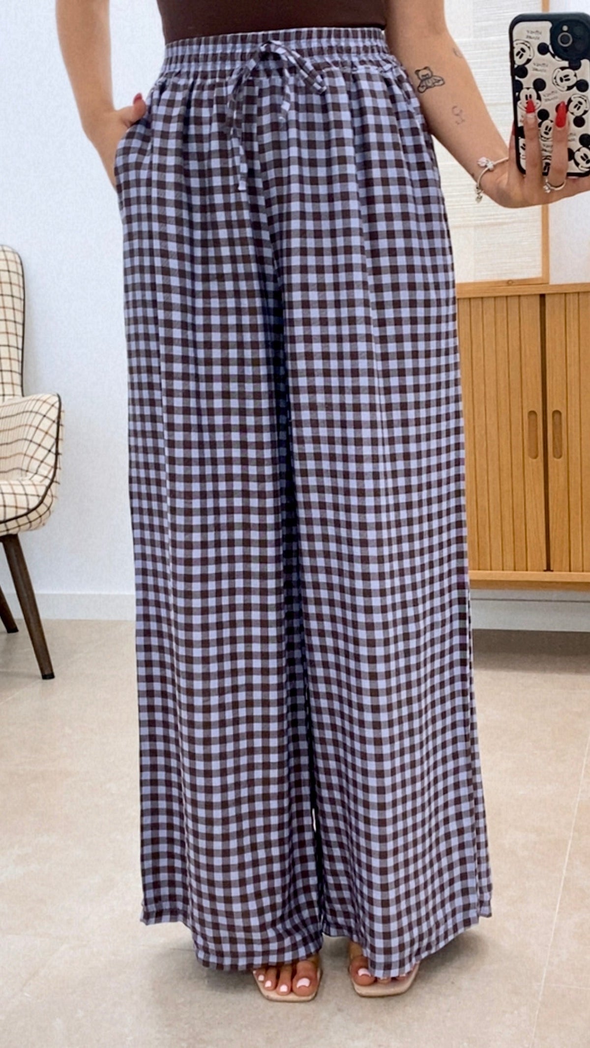 PANTALÓN CUADROS BICOLOR CINTURA ENGOMADA