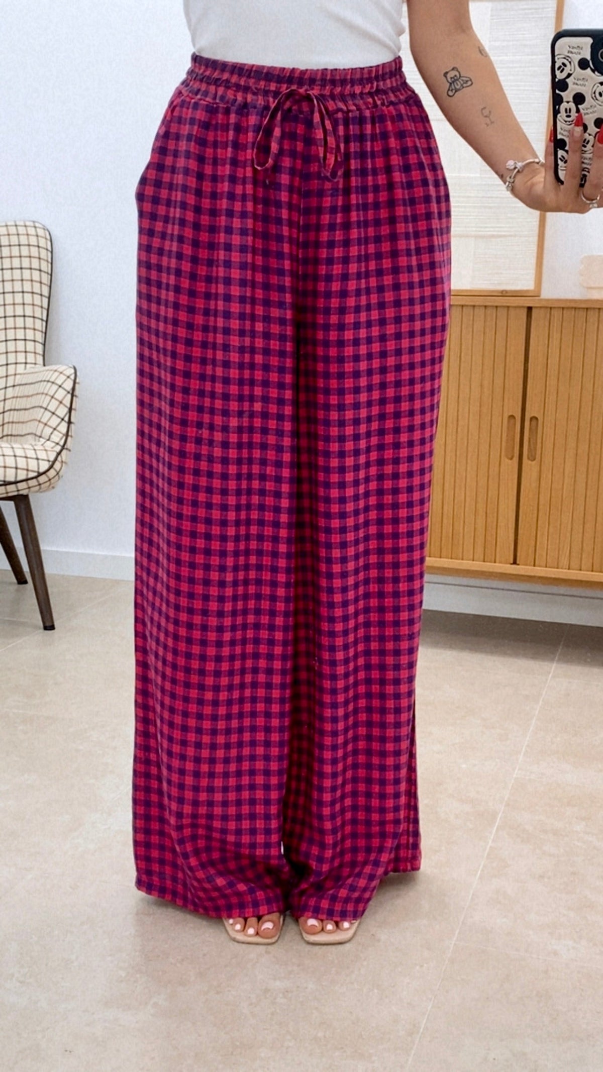 PANTALÓN CUADROS BICOLOR CINTURA ENGOMADA